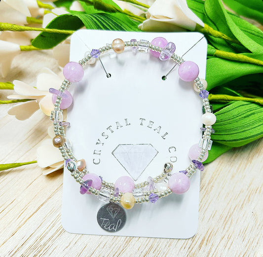 Amethyst Pearl Crystal Double Wrap Bracelet