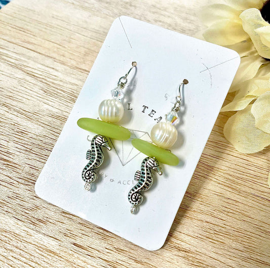 Seahorse Sea Glass Earrings