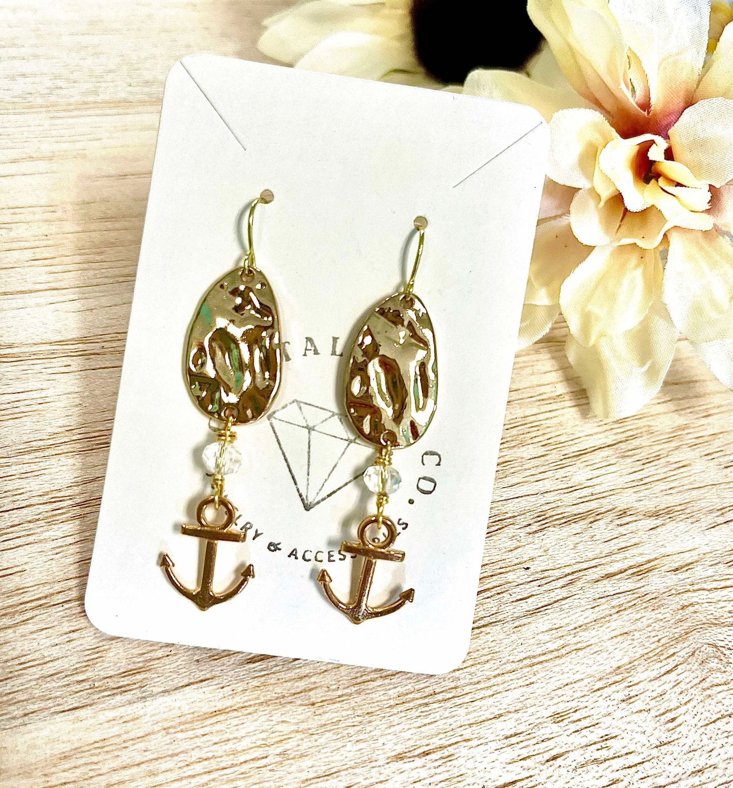 Golden Anchor Crystal 14K Gold Earrings