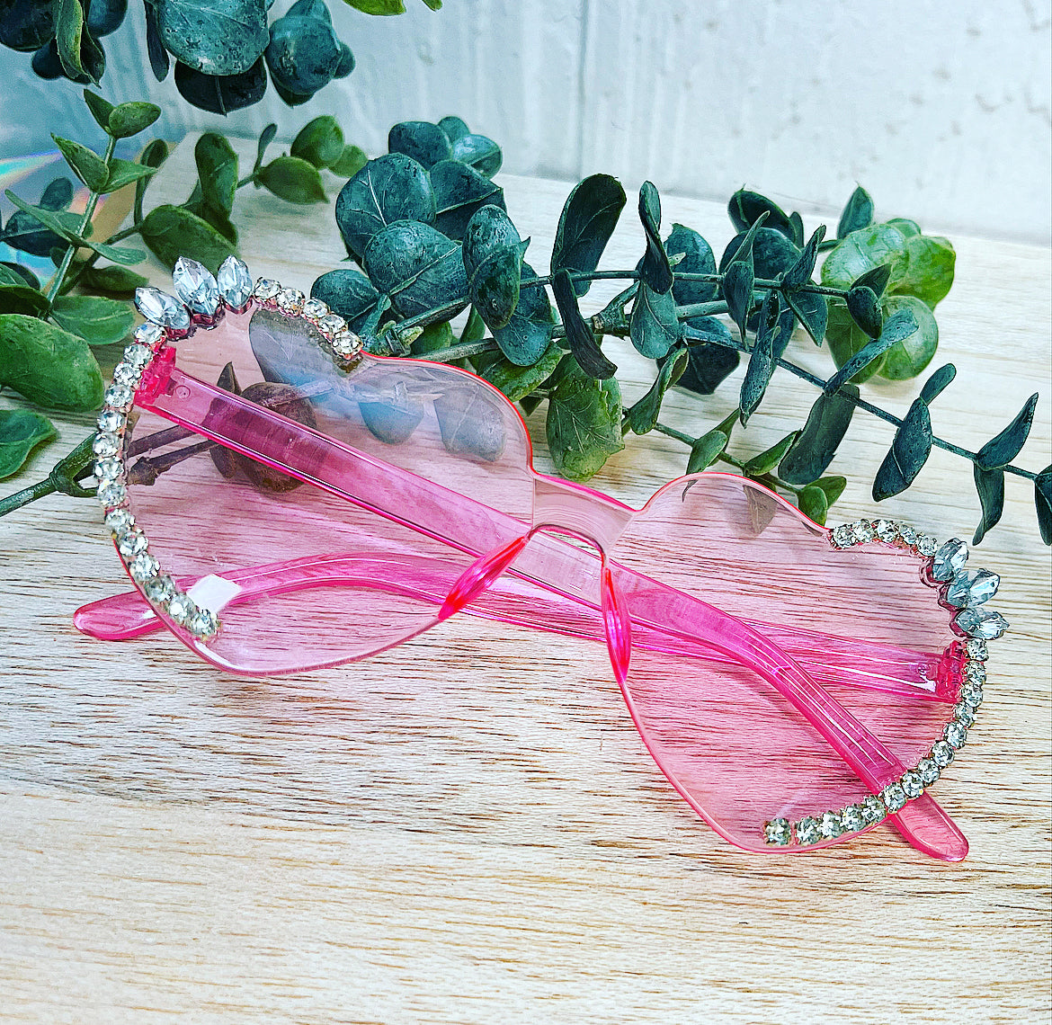 Crystal Bling Pink Heart Sunglasses
