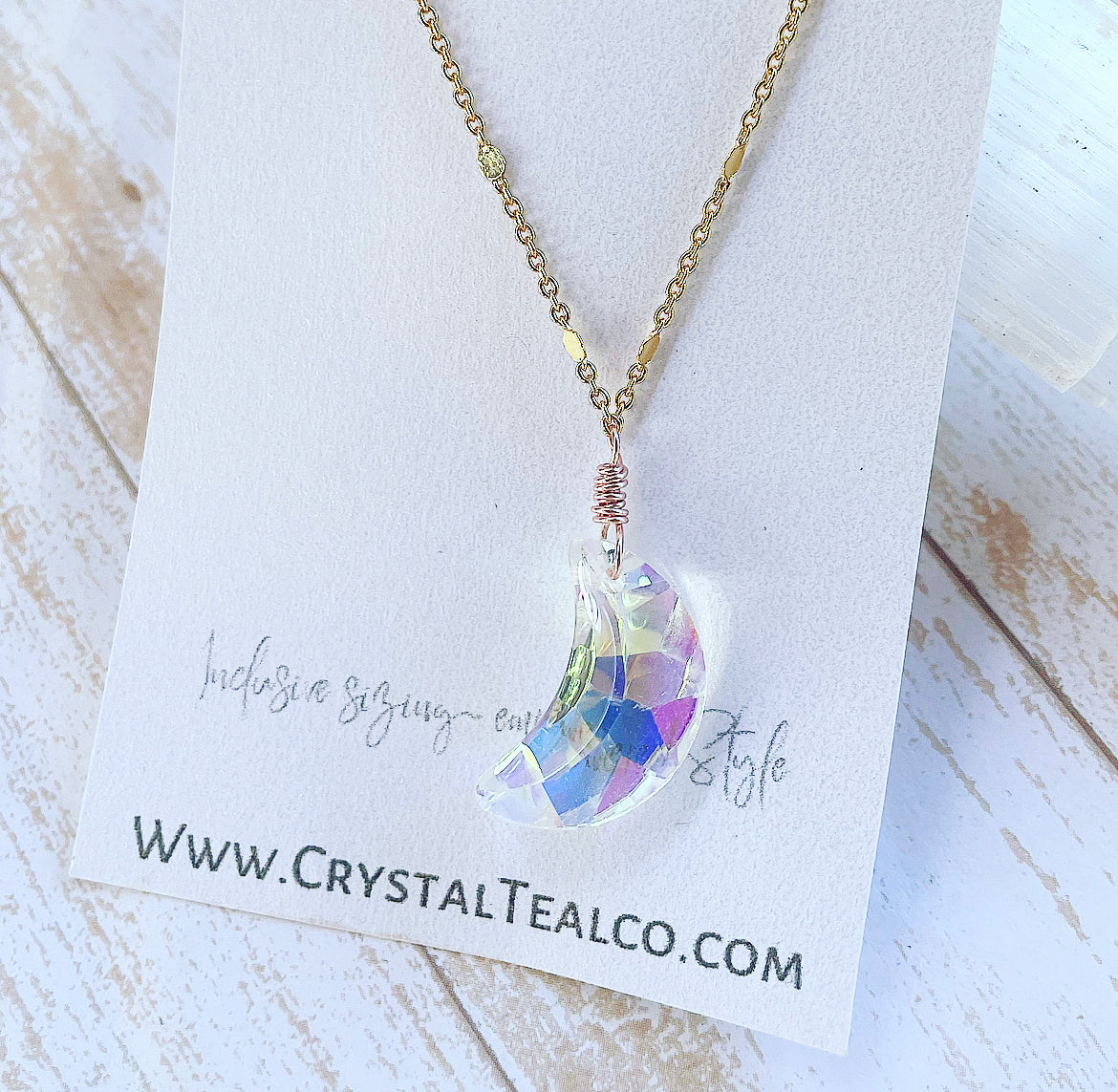 Crystal Moon 14K Gold Necklace