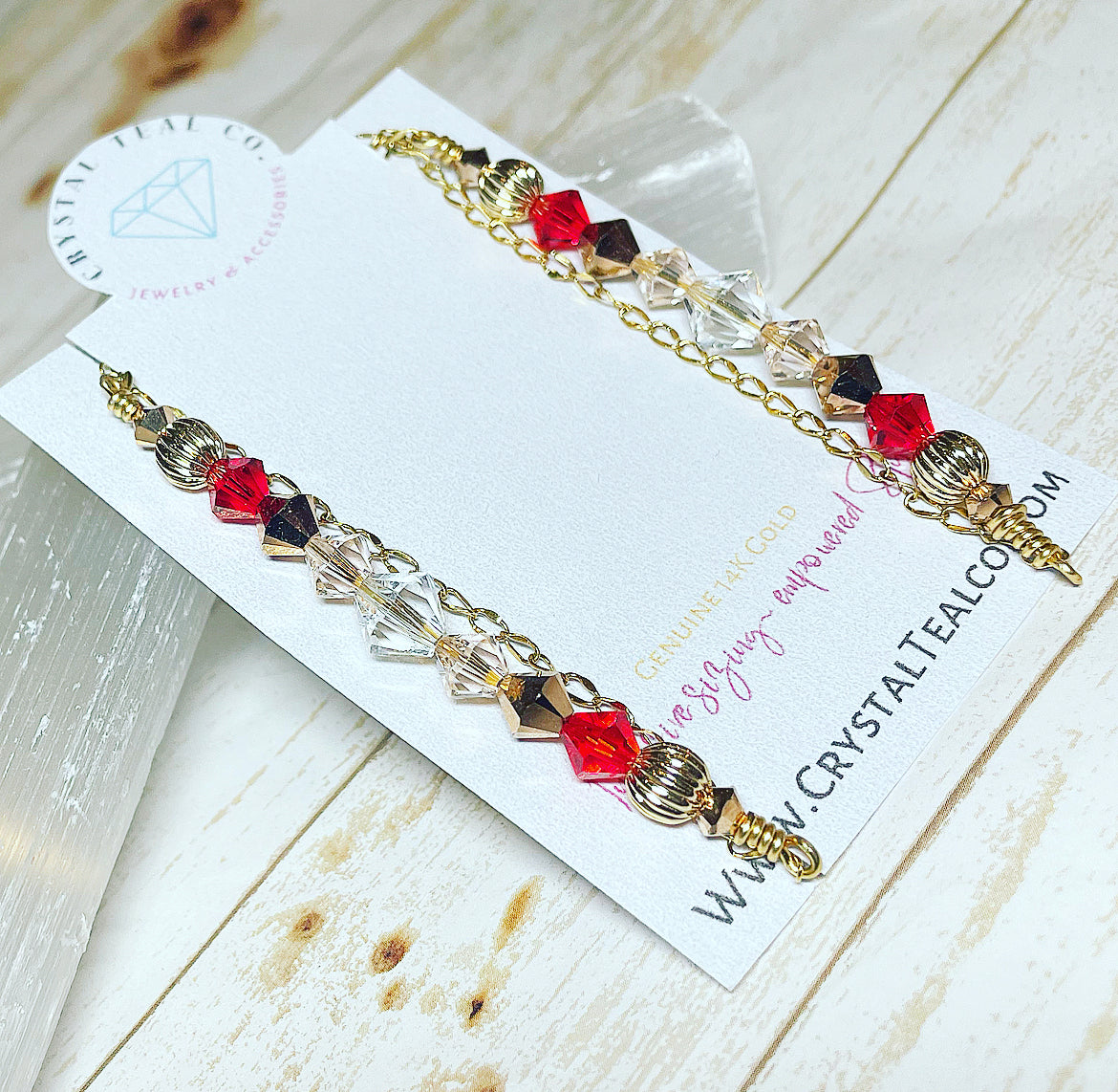Red And Rose Gold Crystal Glasses Chain